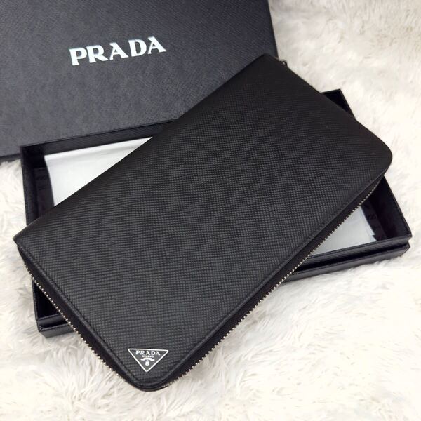 ☆極上美品☆PRADA プラダ サフィアーノ 財布 ラウンドファスナー 三角ロゴ ジップアラウンド トライアングルプレート レザー