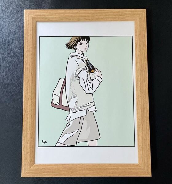 【江口寿史】額装品『リアルワインガイド』73号 / B5サイズ 額入り イラスト ポスターライクデザイン