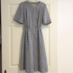 ヴィンテージワンピース グレーネイビー 手書き風デザイン レトロ