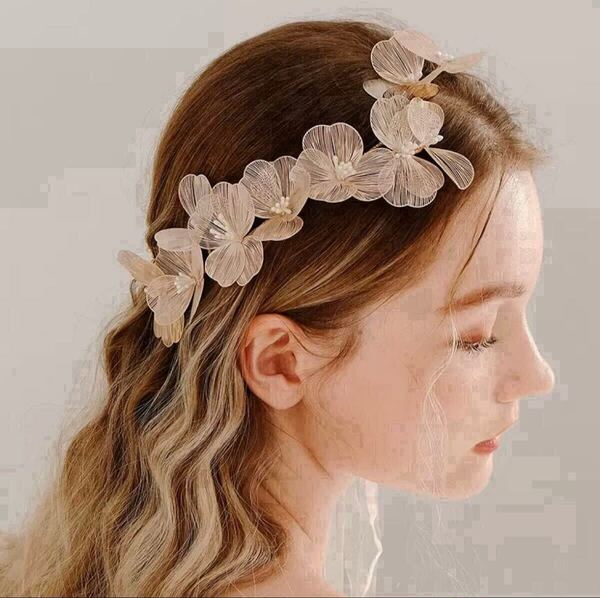 ヘッドドレス ゴールド 花 結婚式 ブライダル ヘアアクセサリー フォーマル 髪飾り 上品 おしゃれ