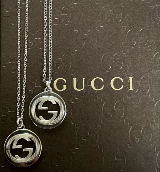 【即決/送料込み】美品 GUCCI/グッチ インターロッキング/ギョーシェ/ダブルG ペアネックレス/ペンダント