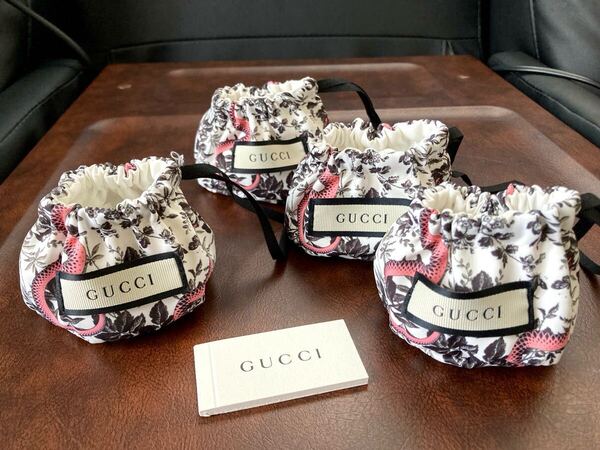 GUCCI/グッチ ジュエリー保存袋/巾着 アクセサリー入れ 小冊子付き ピンクスネーク/蛇(リング.ブレス.ピアス.ネックレス保存など)4枚セット