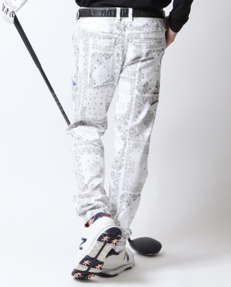 ★未使用★ガッチャ ゴルフ GOTCHA GOLF ストレッチ ペイズリー総柄 ゴルフロングパンツ 春夏秋用 L ウエスト84cm 定1.3万円