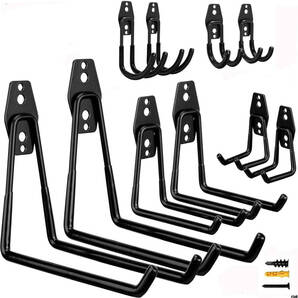 【重耐荷!多用途ガレージ壁掛けフック10本セット】 ガレージ収納 DIY収納 DIY収納 倉庫整理 L型 ネジ付属 ブラック