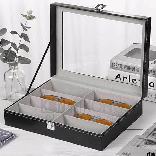 【鍵付きで貴重品の保管にも安心。ギフトやプレゼントにも最適】メガネボックス 8本収納 コレクションケース サングラス ブラック