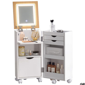 【キャスター付きで簡単に移動可能。掃除や模様替えもラクラク】化粧ケース 幅30.5cm 女優ライト付きミラー 多機能 ホワイト