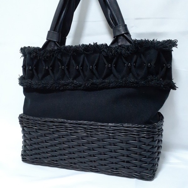 TO BE CHIC トゥービーシック ラタン レザー 編み込み ハンドバッグ かごバッグ ブラック