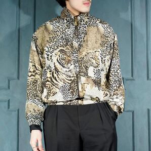USA VINTAGE LEOPARD PATTERNED DESIGN SILK ZIP UP BLOUSON/アメリカ古着レオパード柄デザインシルクジップアップブルゾン