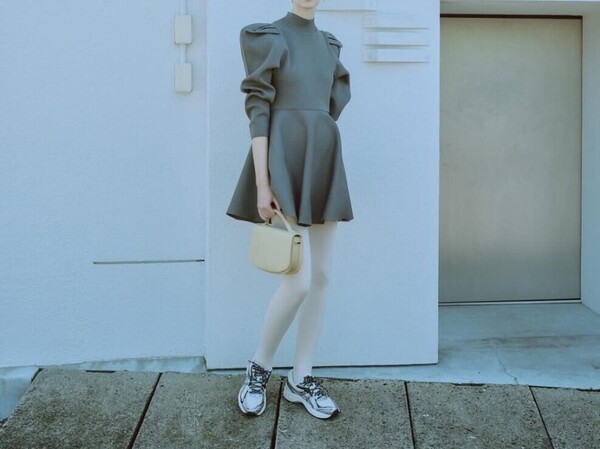 HIAND Sponge knit OP ハイアンド ワンピース グレー スポンジニットワンピース