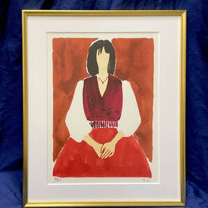 【真作保証】大沢 昌助 (おおさわ しょうすけ)『赤いベストの女』110部限定 シルクスクリーン 作家直筆サイン入り
