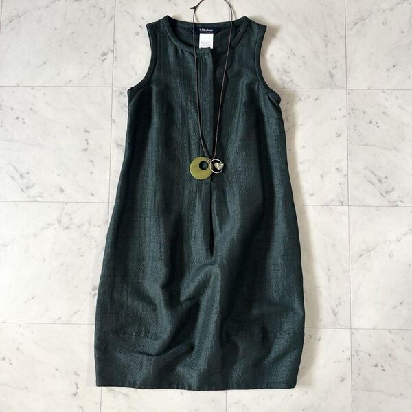 極美品♪S マックスマーラ シルク混 ノースリーブワンピース 膝丈 グリーン レディース MaxMara