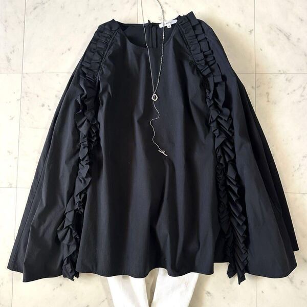 極美品♪ヨリ ケープフリルブラウス プルオーバー 黒 ブラック 近年モデル レディース トップス yori