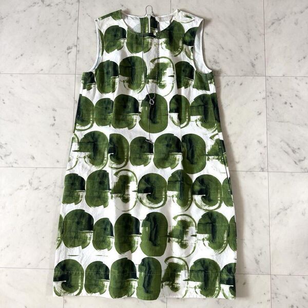 極美品♪S マックスマーラ 総柄 ノースリーブワンピース サマードレス グリーン レディース MaxMara