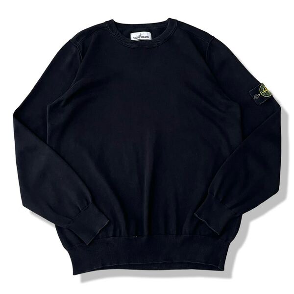 【2022SS】STONE ISLAND(ストーンアイランド) クルーネック コットンニット ブラック L 長袖 コンパスロゴ セーター 正規品 真贋確認済み