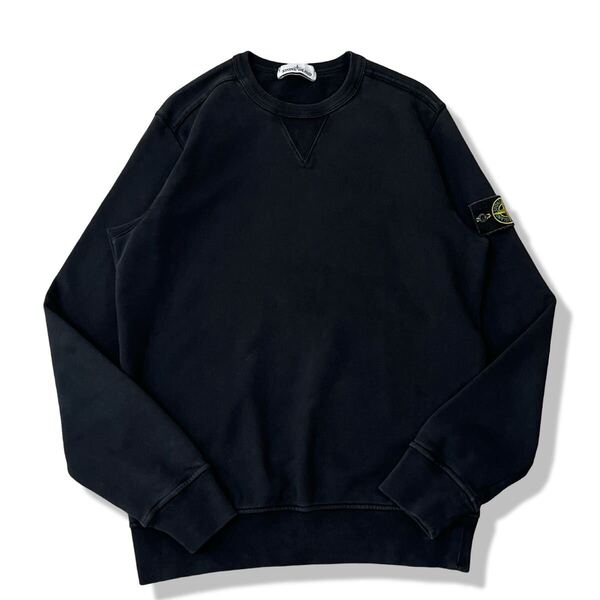 【2018SS】STONE ISLAND(ストーンアイランド) クルーネックスウェット ブラック M コンパスロゴ パイル地 トレーナー ルーマニア製 正規品