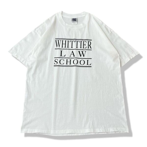 【00s】GAME FACE製 Whittier Law School 半袖 プリントロゴTシャツ ホワイト L 法科大学院 企業物 クルーネック ビンテージTシャツ 古着