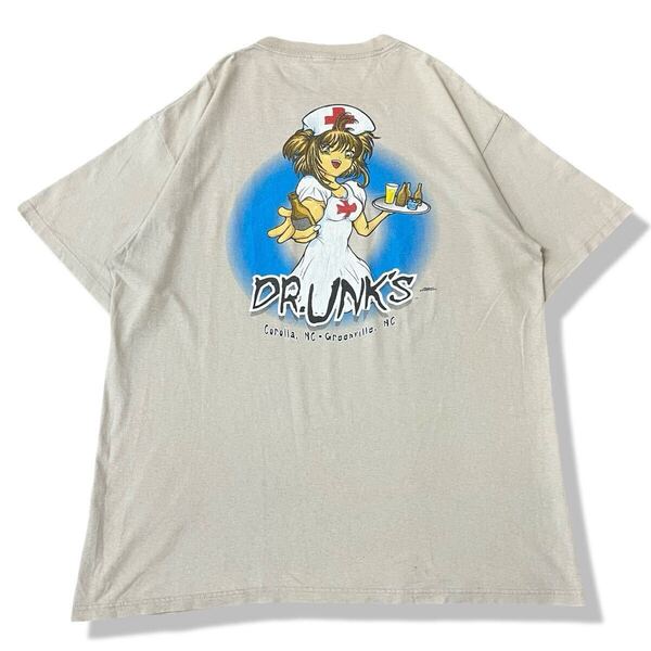 【90s】DR.UNK'S ナース グラフィックTシャツ 実寸:XL フックアップス アニメキャラ プロモーション ビンテージTシャツ 半袖 Tシャツ 古着