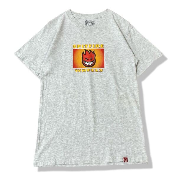 SPITFIRE WHEELS(スピットファイア) 霜降り フロントロゴTシャツ グレー S クルーネック 半袖Tシャツ サーフ スケーターTシャツ 古着