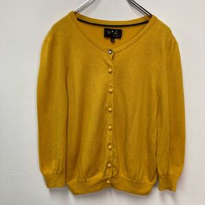 ♪ To★b. by agnes b. ドトゥービーバイアニエスベー イエロー ニット カーディガン Tuサイズ ビジューボタン 丸ボタン 七分袖 黄