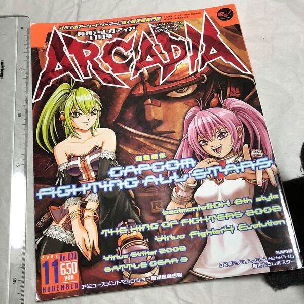 ゲーム雑誌 2. ARCADIA 月刊アルカディア 2002年11月号 No.030 設定資料集、ポチッとにゃー 闘劇 カプコンファイティングオールスターズ