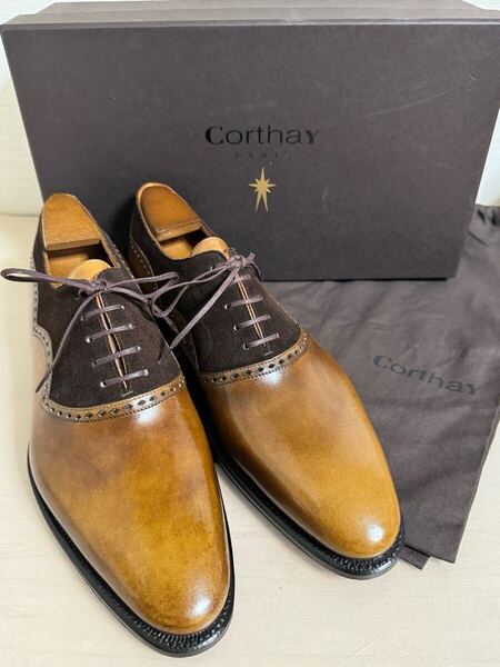 新品 未使用 Corthay コルテ Wilfrid ウィルフリッド ライトブラウン ブラウン パティーヌ コンビシューズ 7インチ 25.5cm