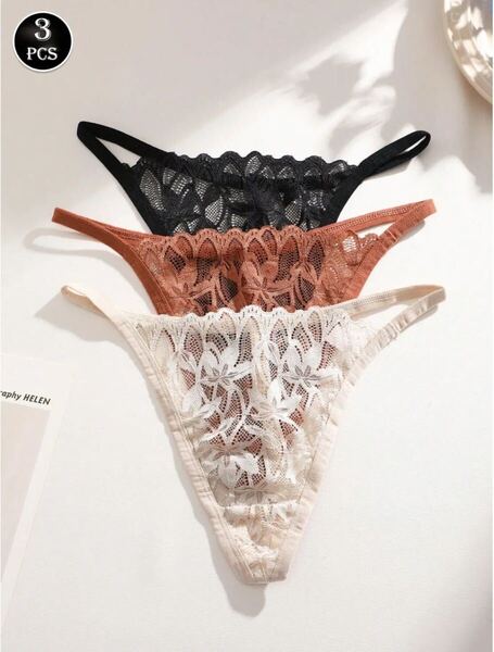 Sサイズ Tバック レディース 3枚セット レース 無地 セクシー ロマンチック 夏用 ショーツ 下着 インナー パンツ まとめ買い 福袋 ギフト