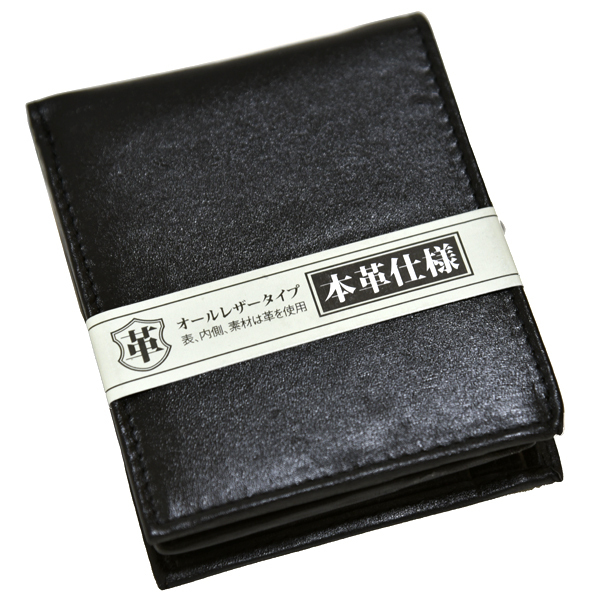 新品 本革 フルレザー 二つ折り財布 KWS ORIGINAL ショートウォレット 未使用 メンズ シンプル 牛革 無地 黒 ブラック ビジネス