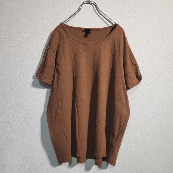 H&M エイチアンドエム 半袖 ロールアップ Tシャツ ボートネック 茶色 レディースXL ゆるダボ オーバーサイズ ビッグシルエット 90s