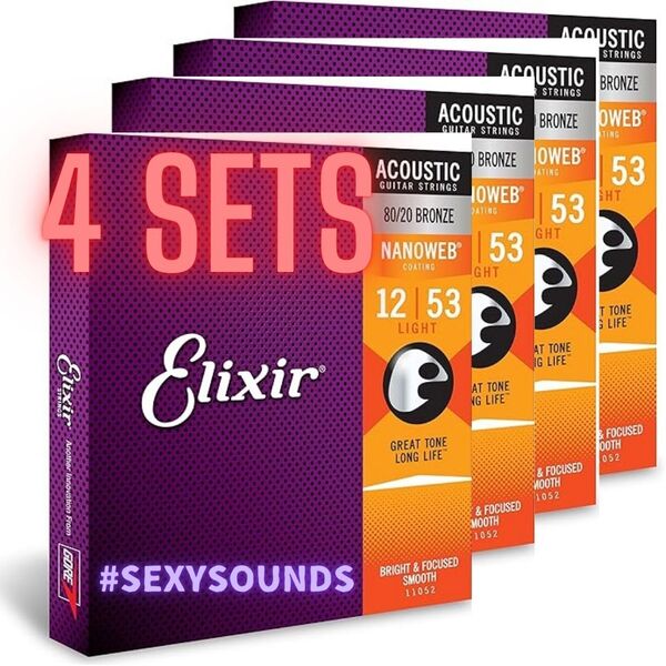 【4セット割引】GEB-LT78 ELIXIR 12-53 エリクサー 80/20ブロンズライトアコースティックギター弦 #11052 NANOWEB BronzeLight #SexySounds