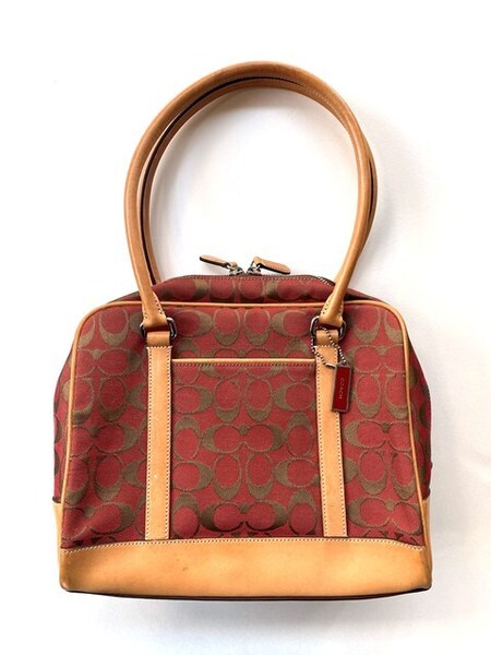 【即決】 COACH コーチ ハンドバッグ シグネチャー J0R-6097 ブラウン レッド 茶 赤 キャンバス カーフ トートバッグ