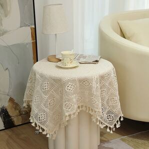 テーブルクロス マルチカバー 90*90 ホコリ対策 サイドテーブルカバー フリンジ付き 和風 エレガント