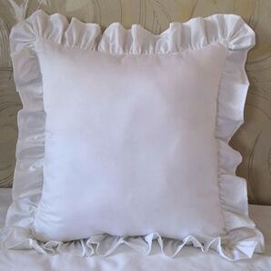 クッションカバー 45*45 無地 フリル付き 可愛い 飾り インテリア 正方形 シンプル ホワイト 白 雰囲気チェンジ