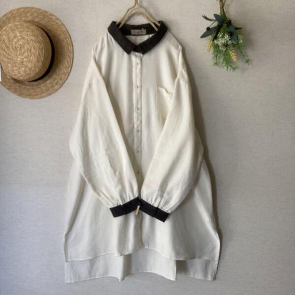 新品★サマンサモスモス★sm2★人気定番*微起毛*クレリックシャツチュニック*ゆったりシルエット*オフ