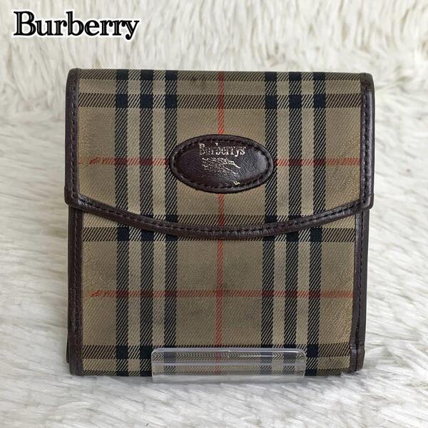 【極希少】Burberry バーバリー 2つ折り財布 コンパクトウォレット ノヴァチェック ノバチェック シャドーホース レザー ベージュ ブラウン