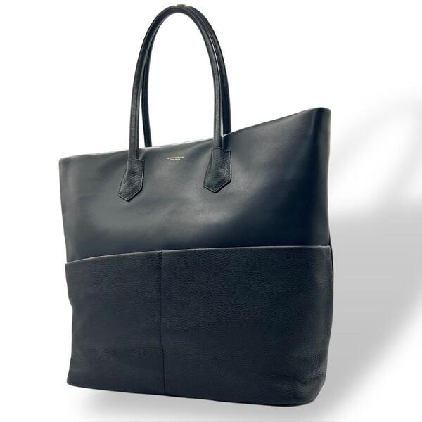 美品 BEAUT&YOUTH UNITEDARROWS ビューティーユース ユナイテッドアローズ トートバッグ ビジネスバッグ A4収納可能 レザー 濃紺 メンズ
