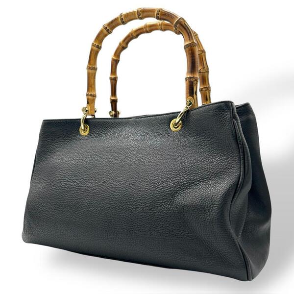 美品 1490 GIANNI NOTARO ジャンニノターロ ハンドバッグ バンブー レザー シボ革 ブラック 黒