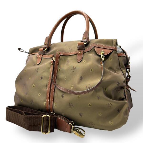 極美品 1527 TOPKAPI トプカピ ボストンバッグ 2way ショルダーバッグ ナイロン レザー モノグラム 総柄 大容量 カーキ メンズ レディース
