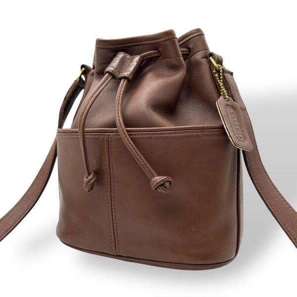 美品 1542 Vintage COACH オールドコーチ ショルダーバッグ 巾着 グラブタンレザー ブラウン 茶色 斜め掛け クロスボディ サコッシュ