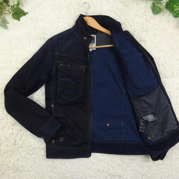 美品 G-STAR RAW ジースターロウ NEW RILEY SLIM 3D JKT 3D立体裁断スリムデニムジャケット ジップアップ スタンドカラー S 濃紺