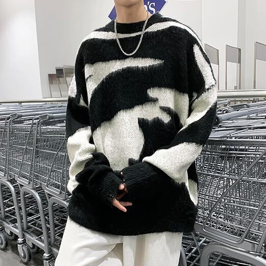 【オーバーサイズ ニット セーター メンズ ドロップショルダー プルオーバー ラウンドネック ゆったり ふわふわ カジュアル おしゃれ 】