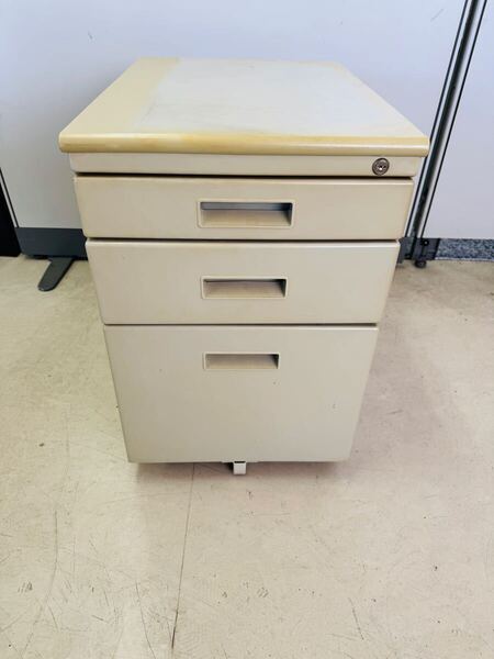 テーブル 事務机 スチール 白系 収納 引き出し 脇机 レトロ 40cm 袖机 サイドキャビネット