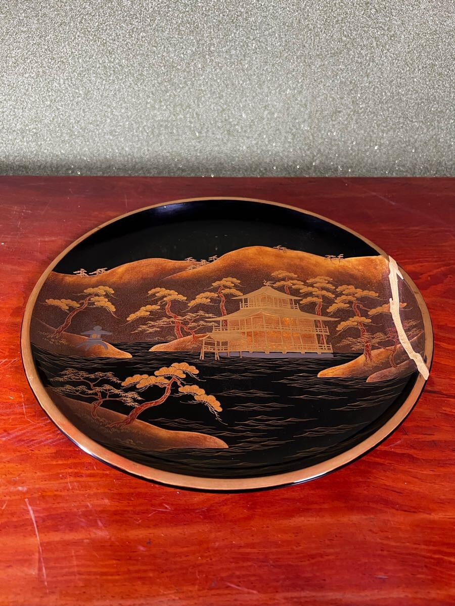 茶道具 輪島塗 若島孝雄 柳 金蒔絵 手桶 水指 共箱 黒塗 木製