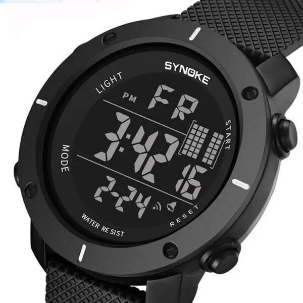 新品 SYNOKEスポーツデジタル 防水 デジタルストップウォッチ メンズ腕時計 9658 ブラック