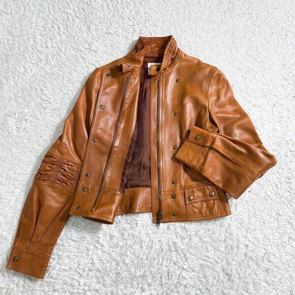 CELINE セリーヌ レザージャケット ライダースジャケット キャメル ブラウン 茶系 サイズ 36 (S〜M相当) AGNEAU LAMB ラムレザー 羊革