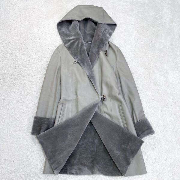 PLAIN PEOPLE プレインピープル ムートンコート ロングコート レザーコート サイズ 40 (Lサイズ相当) グレー 羊革 ラムレザー レディース