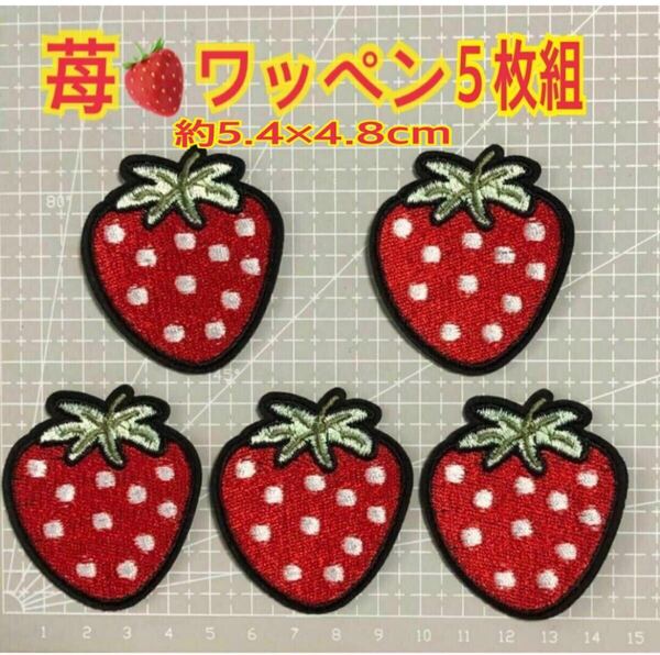 5枚組 苺ワッペン 刺繍ワッペン アイロンワッペン ワンポイント アップリケ