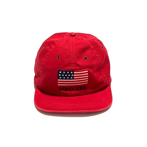ポロ ラルフローレン 星条旗 国旗 ダッド キャップ ヴィンテージポロ 赤 レッド 帽子 刺繍 polo Ralph Lauren 野球帽 フリーサイズ