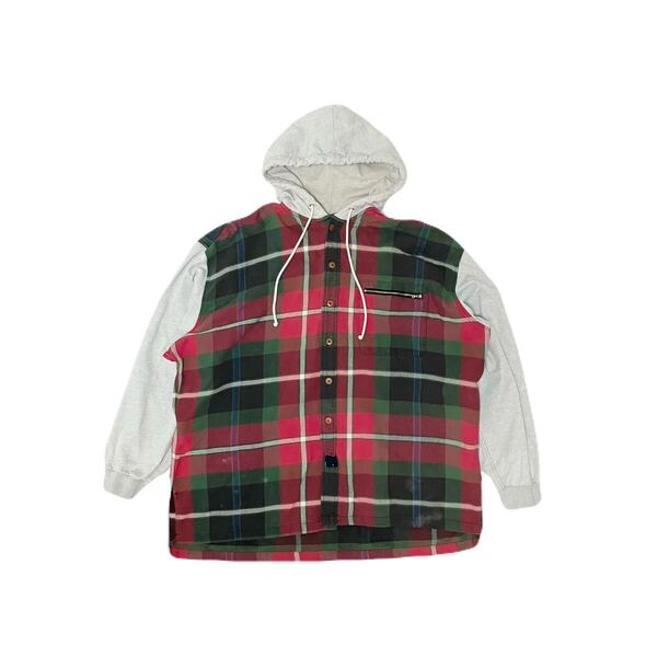 L POLO SPORT ポロ スポーツ チェック柄 シャツxパーカー 90s 90年代 ラルフローレン ヴィンテージ 袖刺繍 フランネル 長袖 フードシャツ