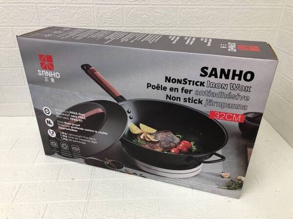 新品未使用!SANHO サンホ 鉄製深型 フライパン 中華鍋 32cm