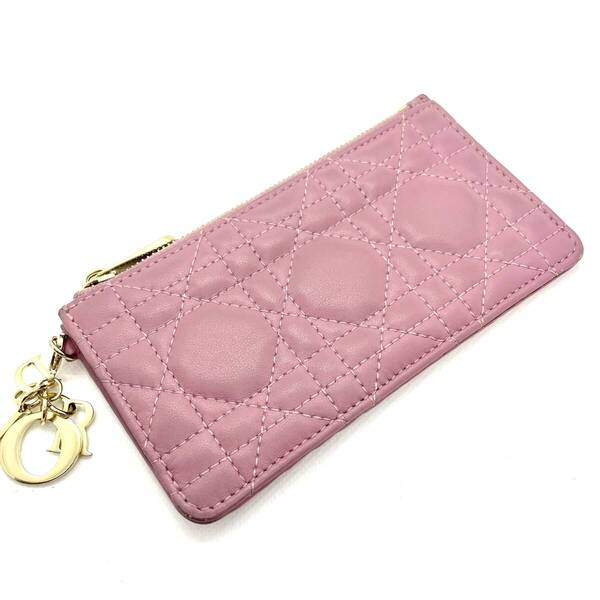 【517】美品 Dior/ディオール レディディオール カナージュ フラグメント/コイン/カードケース 財布 ピンク系